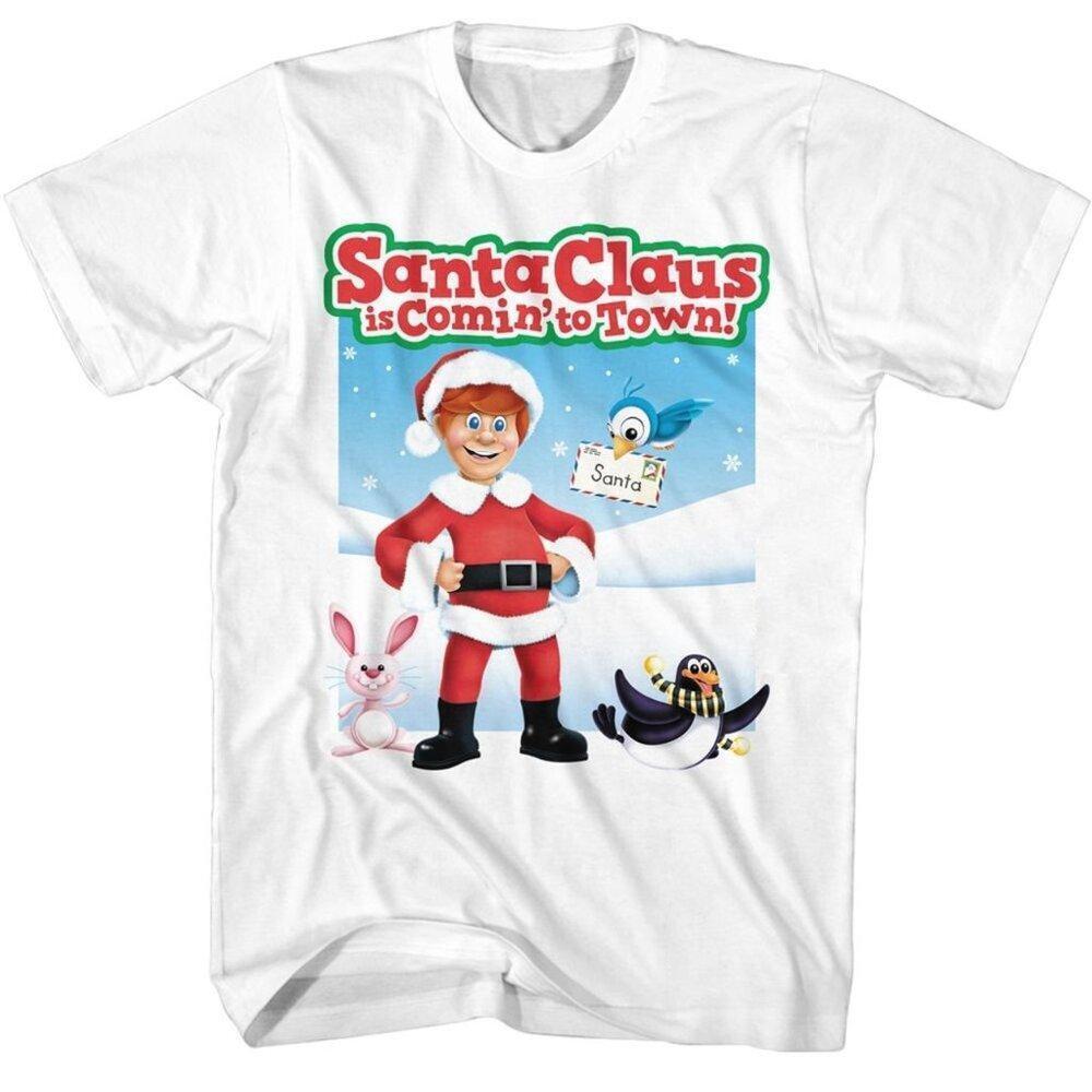 Santa Claus Is Comin To Town Funny Christmas Cartoon Holiday Graphic T-Shirt